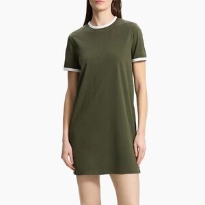 Theory Ringer T Shirt Dress Dark Olive Green White Small